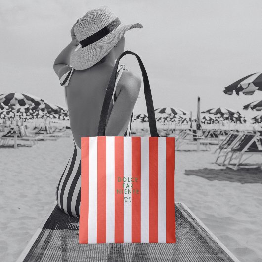 Dolce Far Niente Italië Red Cabana Stripe Reizen Tote Bag