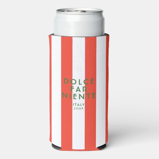 Dolce Far Niente Italië Reizen Red Cabana Stripes Seltzer Blikjeskoeler (Seltzer Achterkant)