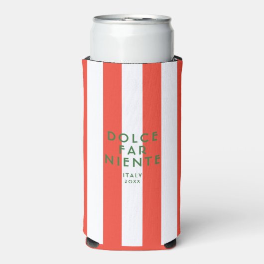 Dolce Far Niente Italië Reizen Red Cabana Stripes Seltzer Blikjeskoeler (Seltzer Voorkant)