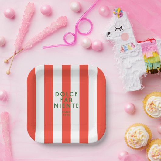 Dolce Far Niente Italië rode Cabana strepen Papieren Bordje (Feest)