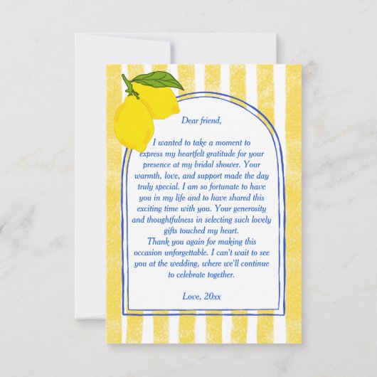 Dolce vita gele citroenen Italiaanse bruidsdouche Bedankkaart (Achterkant)