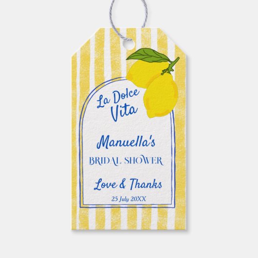 Dolce vita gele citroenen Italiaanse bruidsdouche Cadeaulabel (Voorkant)