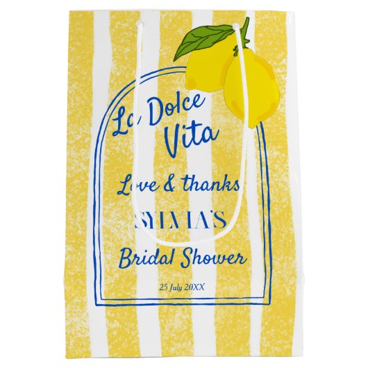 Dolce vita gele strepen bruidsfeest cadeautje medium cadeauzakje (Achterkant)