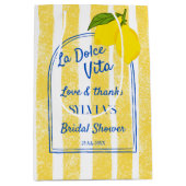 Dolce vita gele strepen bruidsfeest favor medium cadeauzakje (Voorkant)