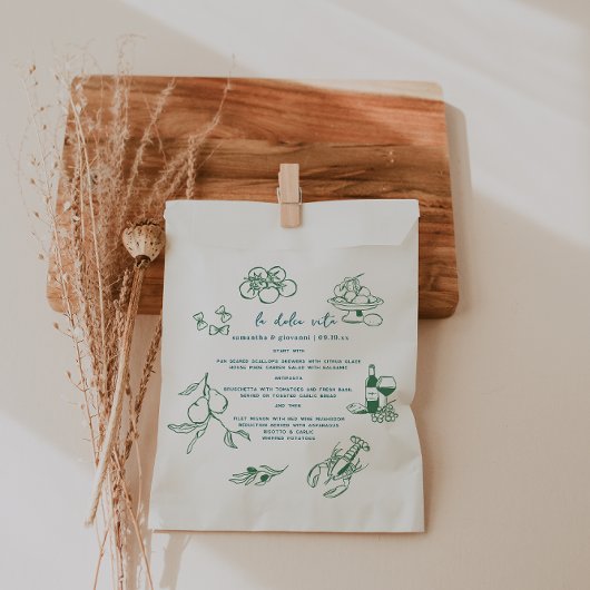 Dolce Vita handgeschreven huwelijksmenu Bedankzakje
