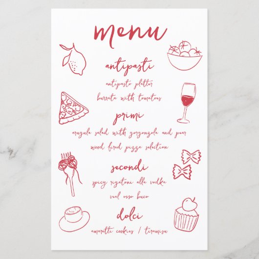 Dolce Vita Handgeschreven Italiaans Diner Menu (Voorkant)