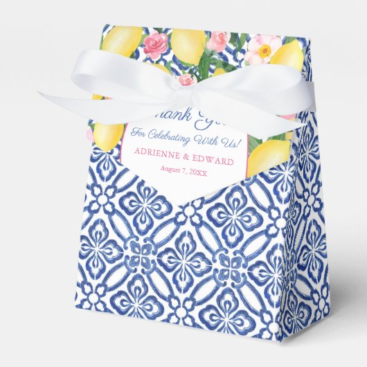 Dolce Vita Lemons Pink Flowers Weddenschap Bedankdoosjes (Voorkant Zijde)