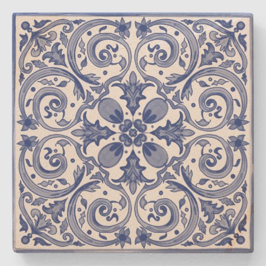 Dolce Vita Meditarrean Blauw Italiaans Tegels Stenen Onderzetter (Voorkant)