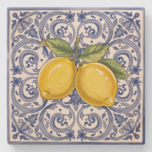 Dolce Vita Meditarrean Blue & Lemons Italiaanse Te Stenen Onderzetter (Voorkant)