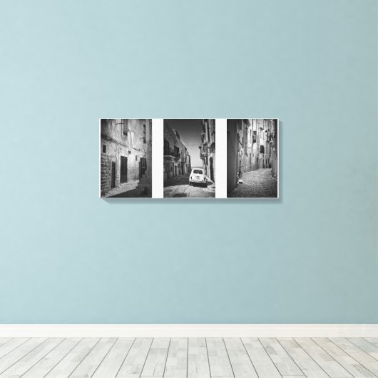 Dolce vita straten in zwart-wit canvas afdruk (Insitu (Houten vloer))