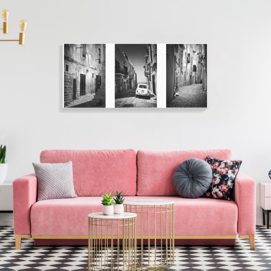 Dolce vita straten in zwart-wit canvas afdruk (Insitu (Woonkamer))