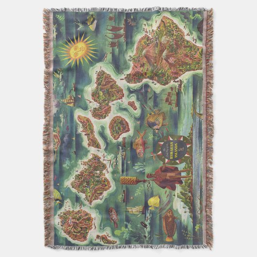 Dole 1950 Map of Hawaii Joseph Feher Oil Paint Deken (Voorkant Verticaal)