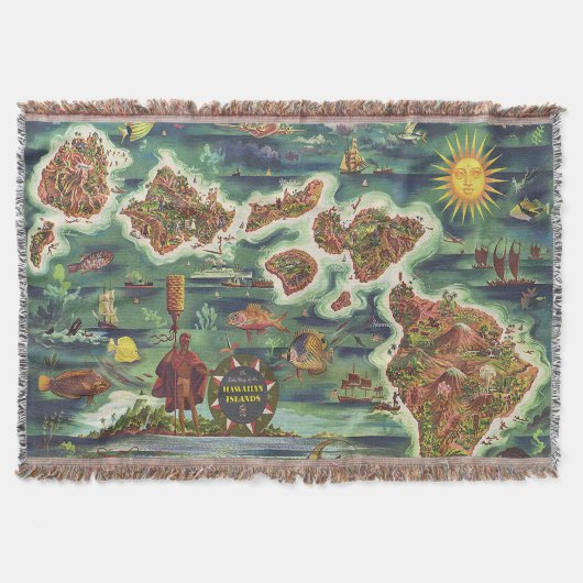 Dole 1950 Map of Hawaii Joseph Feher Oil Paint Deken (Voorkant)