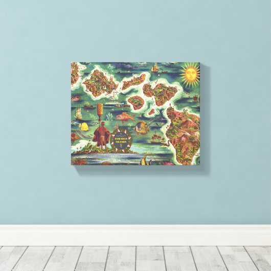 Dole Kaart van Hawaï 1950 · Joseph Feher olieverf Canvas Afdruk (Insitu (Houten vloer))