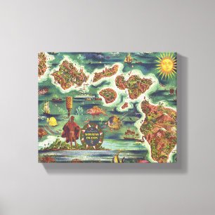 Dole Map of Hawaii 1950 Joseph Feher Oil Paint Canvas Afdruk