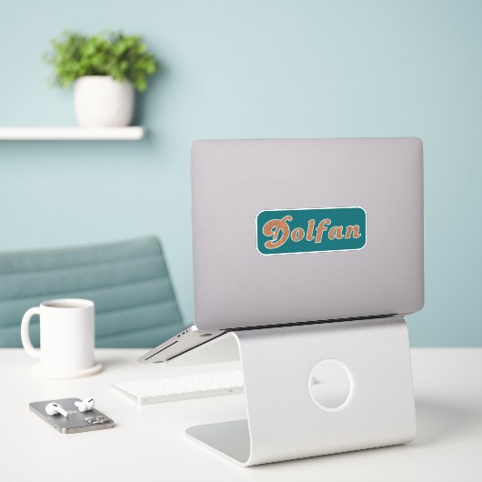 Dolfan Miami  (Aqua Oranje & White) Sticker (Laptop op bureau)