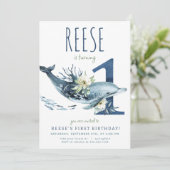 Dolfijn 1e Verjaardag uitnodiging (Staand voorkant)