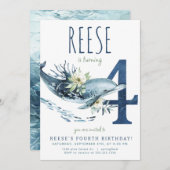 Dolfijn 4e verjaardag uitnodiging (Voorkant / Achterkant)