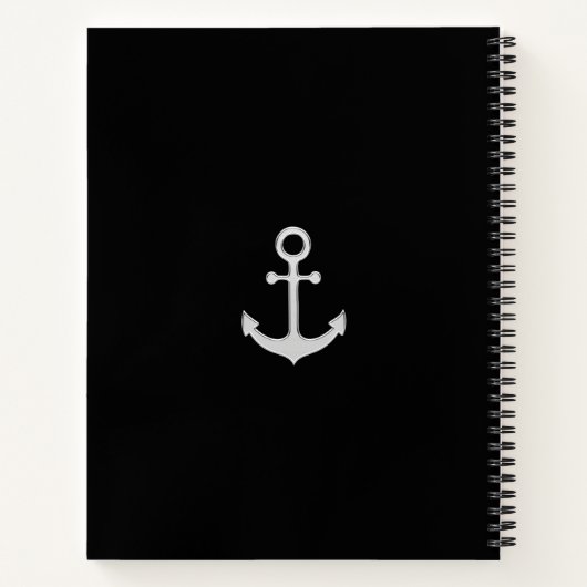 Dolfijn, aangepast anker en script op zwart notitieboek (Achterkant)