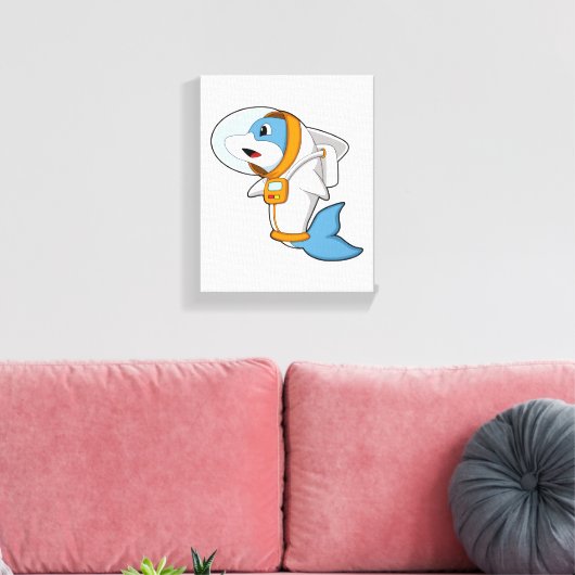 Dolfijn als astronaut met kostuum canvas afdruk (Insitu (Woonkamer))