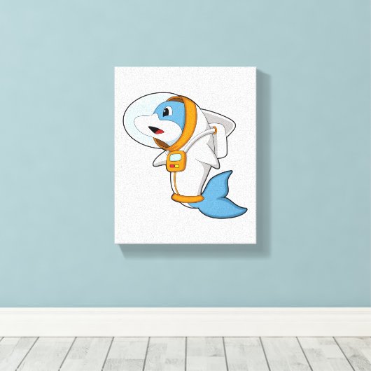 Dolfijn als astronaut met kostuum canvas afdruk (Insitu (Houten vloer))