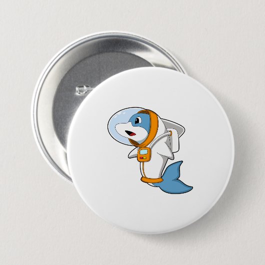 Dolfijn als astronaut met kostuum ronde button 7,6 cm (Voorkant /achterkant)