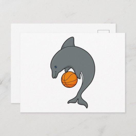 Dolfijn als basketballer met basketbal briefkaart (Voorkant / Achterkant)