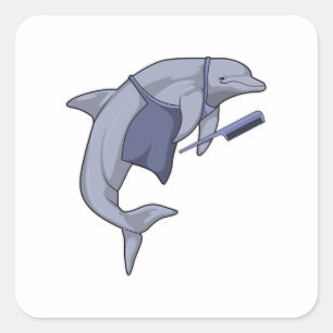 Dolfijn als hairdresser met Comb Vierkante Sticker