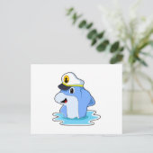 Dolfijn als kapitein met hoed briefkaart (Staand voorkant)