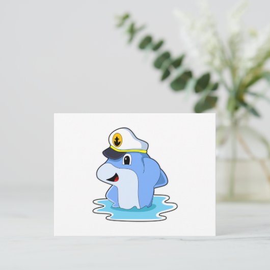 Dolfijn als kapitein met hoed briefkaart (Staand voorkant)