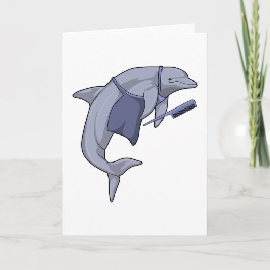 Dolfijn als kapper met kam kaart (Voorkant)