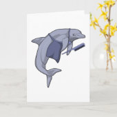 Dolfijn als kapper met kam kaart (Gele Bloem)