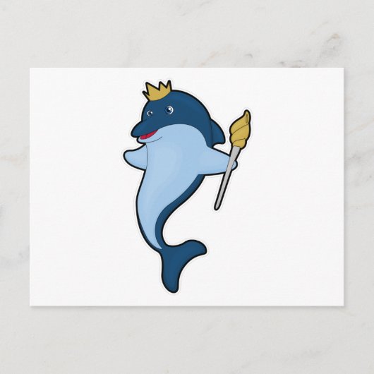 Dolfijn als koning met staf en kroon briefkaart (Voorkant)