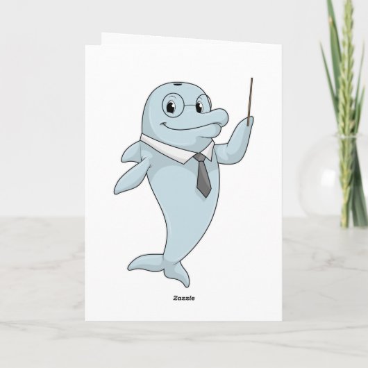 Dolfijn als leraar met aanwijsstok kaart (Achterkant)