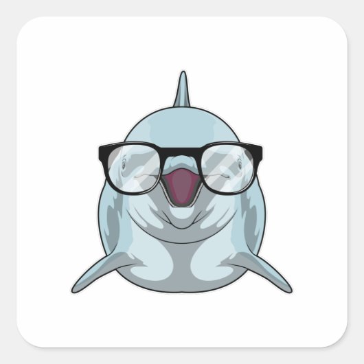 Dolfijn als Nerd met bril Vierkante Sticker (Voorkant)