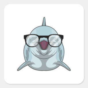 Dolfijn als Nerd met bril Vierkante Sticker