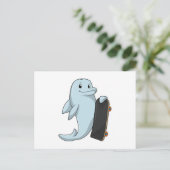 Dolfijn als schaatser met skateboard briefkaart (Staand voorkant)