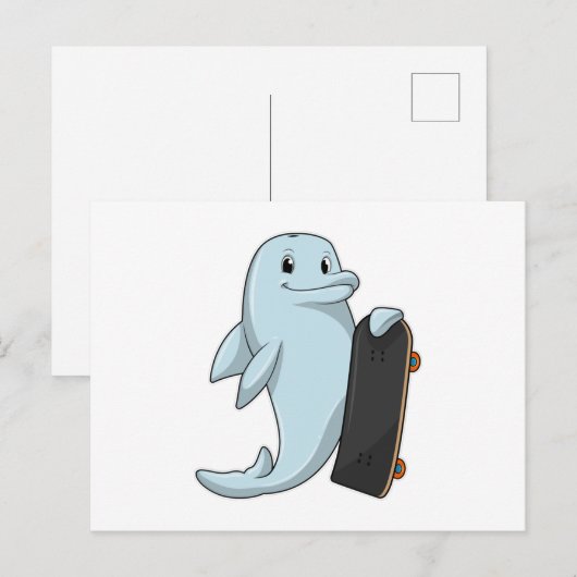 Dolfijn als schaatser met skateboard briefkaart (Voorkant / Achterkant)