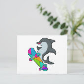 Dolfijn als schaatser met skateboard briefkaart (Staand voorkant)