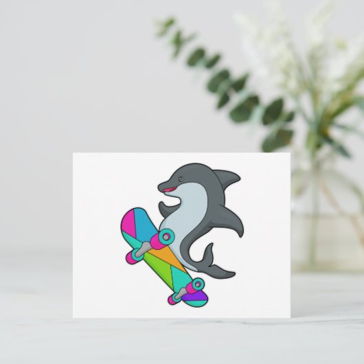 Dolfijn als schaatser met skateboard briefkaart (Staand voorkant)