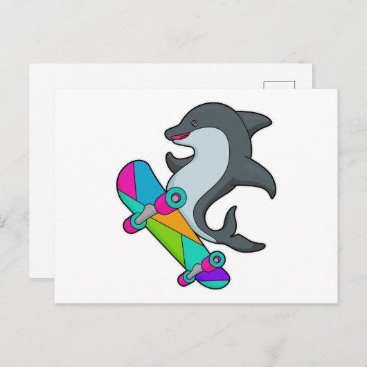 Dolfijn als schaatser met skateboard briefkaart (Voorkant / Achterkant)