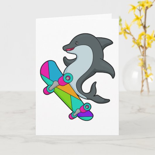Dolfijn als schaatser met skateboard kaart (Gele Bloem)