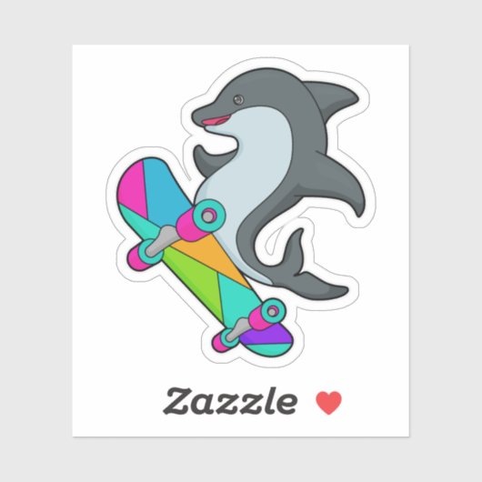 Dolfijn als schaatser met skateboard sticker (Vel)