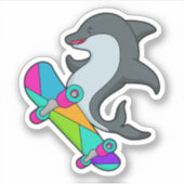 Dolfijn als schaatser met skateboard sticker (Voorkant)