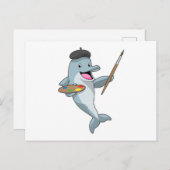 Dolfijn als schilder met verfkwast en kleur briefkaart (Voorkant / Achterkant)