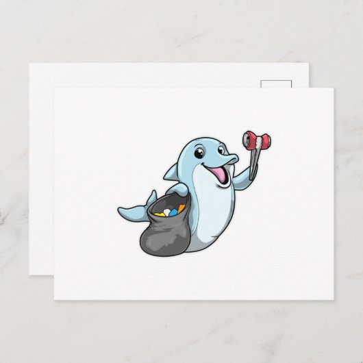 Dolfijn als Schoonmaker met Vuilniszak Briefkaart (Voorkant / Achterkant)
