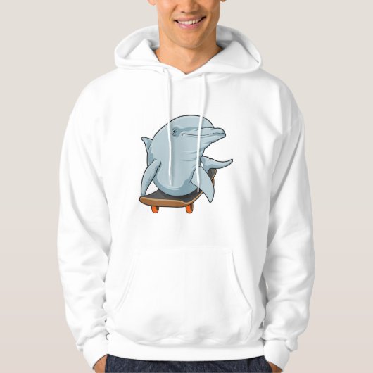 Dolfijn als Skater met skateboard Hoodie (Voorkant)
