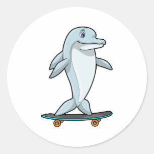 Dolfijn als Skater met skateboard Ronde Sticker