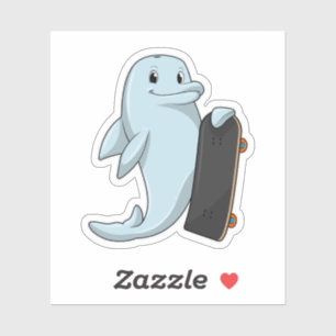 Dolfijn als Skater met skateboard Sticker