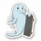 Dolfijn als Skater met skateboard Sticker (Voorkant)